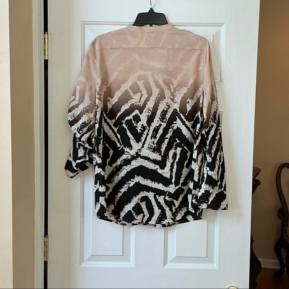 Calvin Klein Ombre Zebra Print Button-Down Shirt in Beige and Black - Picture 2 of 3